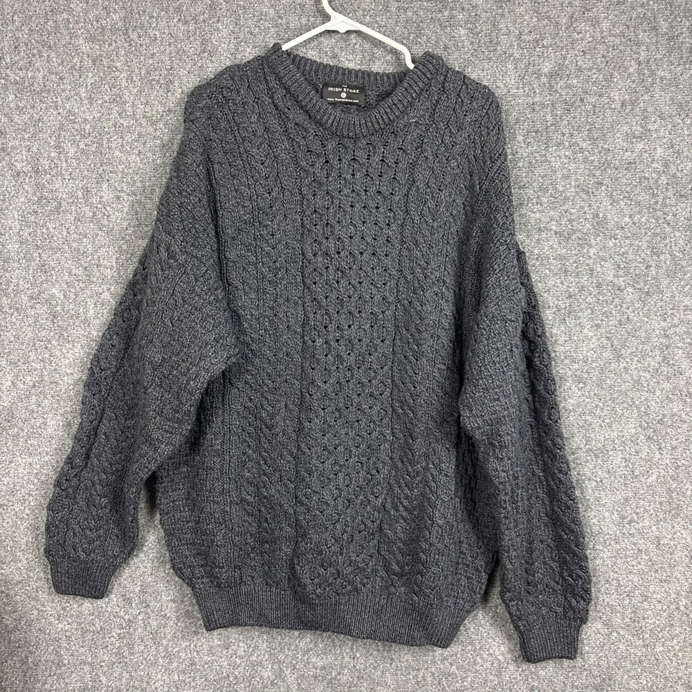 The Irish Store Sweater Womens Size L Gray Wool Cable Knit Fisherman Winter